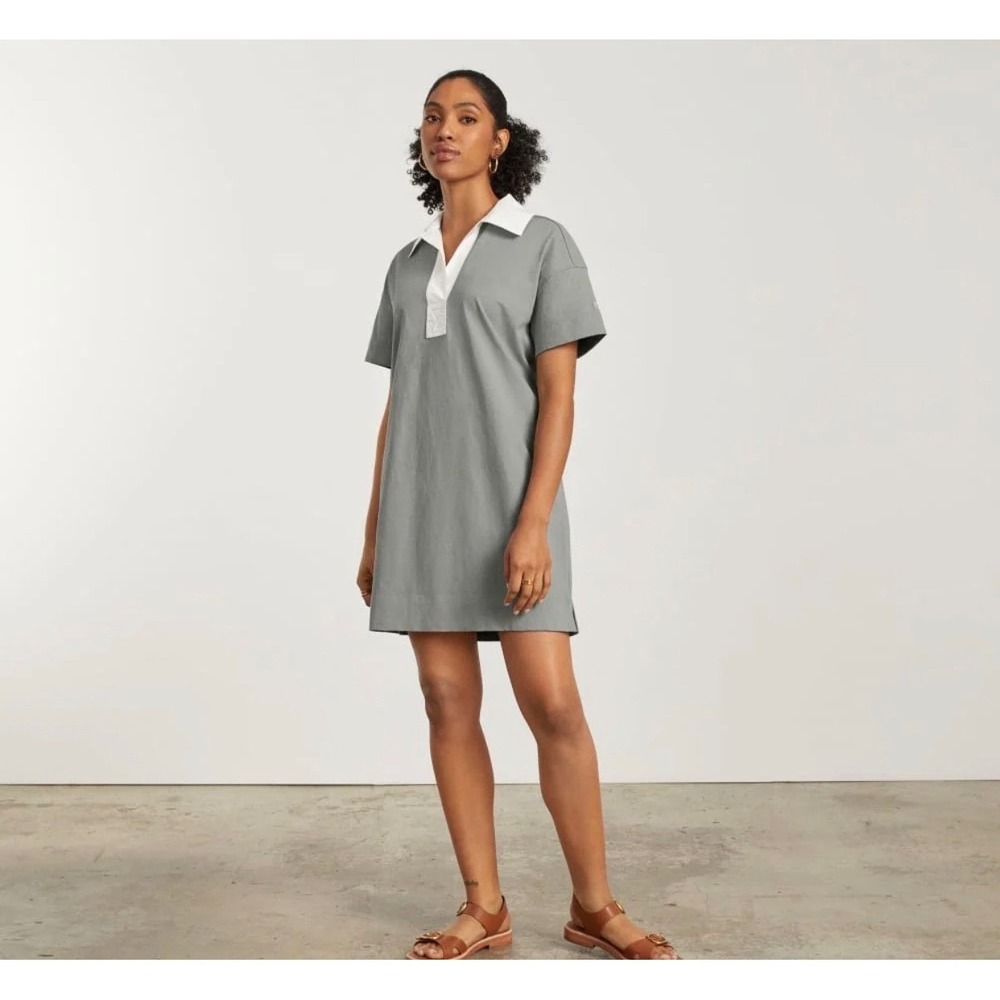 Everlane Organic Cotton Polo Dress Fog Grey Green XS Short Sleeve‎